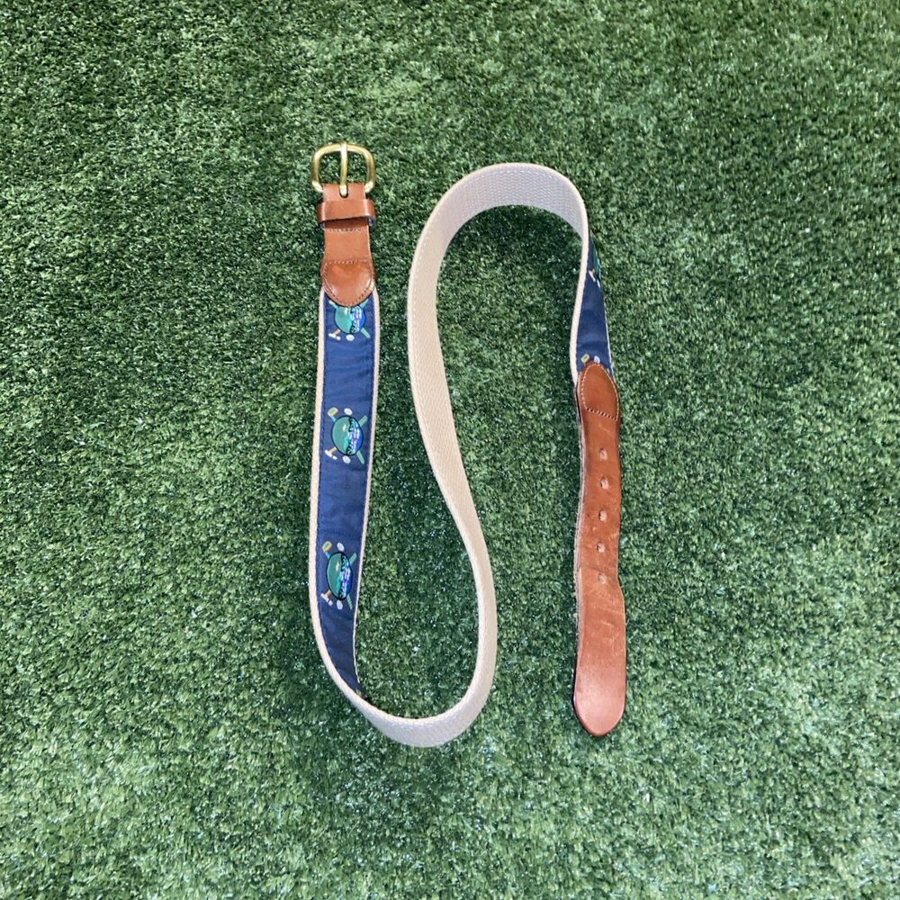Leather Man Ltd Golf Belt Size 36 Golf Blue Preppy Country Club Leather Brown